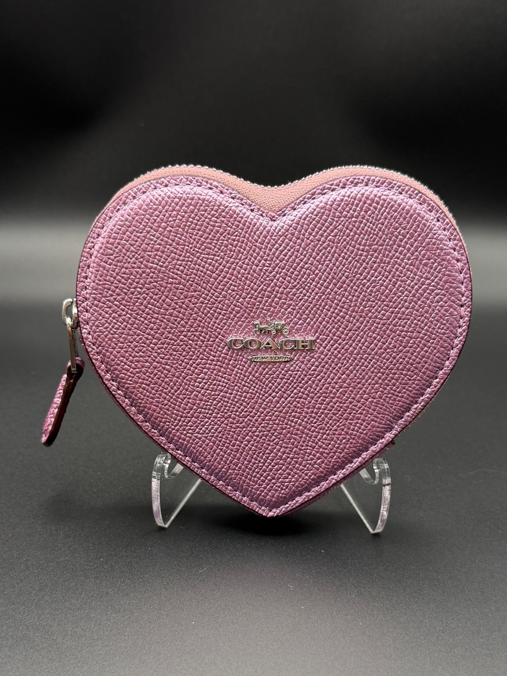 Coach Heart Zip Coin Case - Mauve Pink
